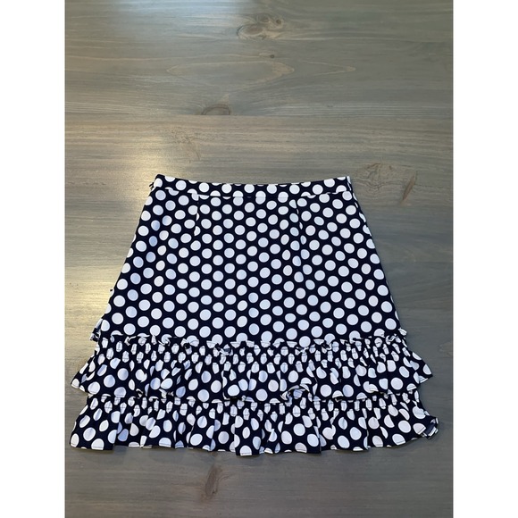 J Crew Navy And White Polka Dot Tiered Ruffle Hem Mini Skirt Women's Size 2 - Picture 8 of 13